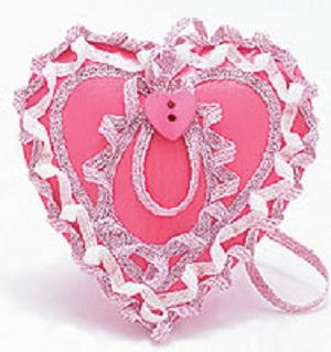 Pink Wood Valentine Heart with Iron on Ribbon