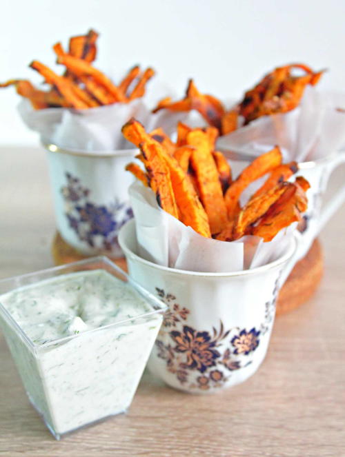 Pub-Style Baked Garlicky Sweet Potato Fries