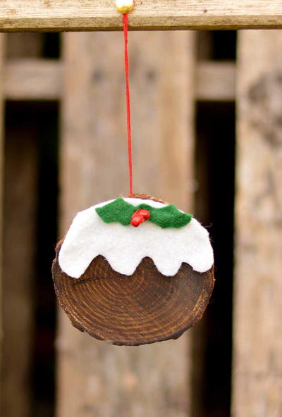Christmas Pudding Wood Slice Ornament