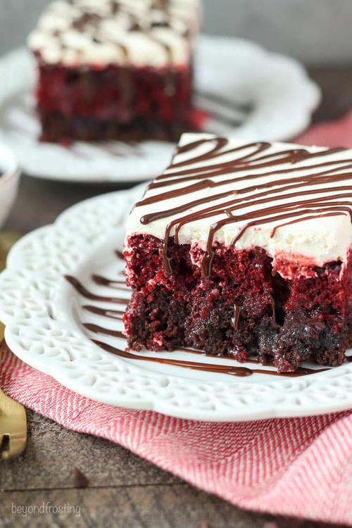 Red Velvet Brownie Poke Cake