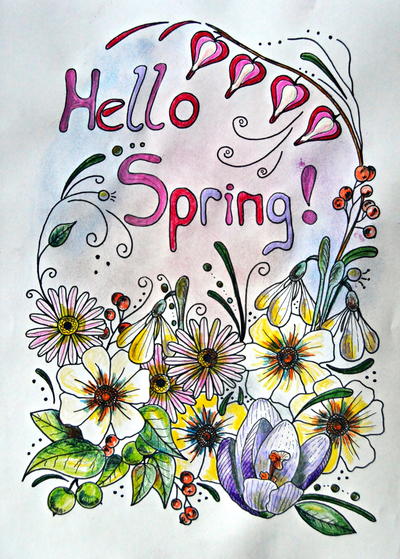 Hello Spring Adult Coloring Page