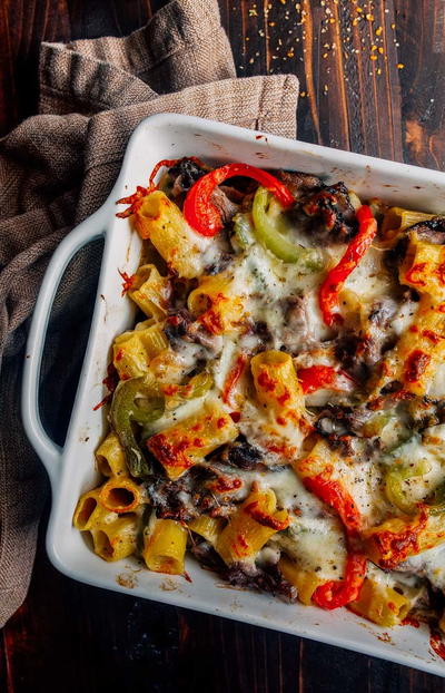 Philly Cheesesteak Pasta for Two