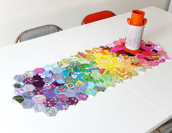 Rainbow of Hexies Patchwork Table Runner