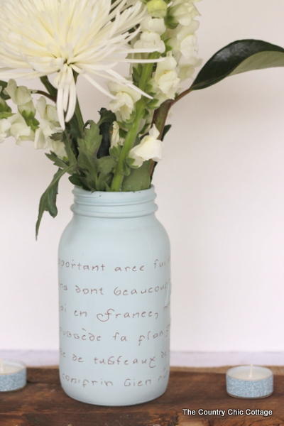 French Script Mason Jar Vase