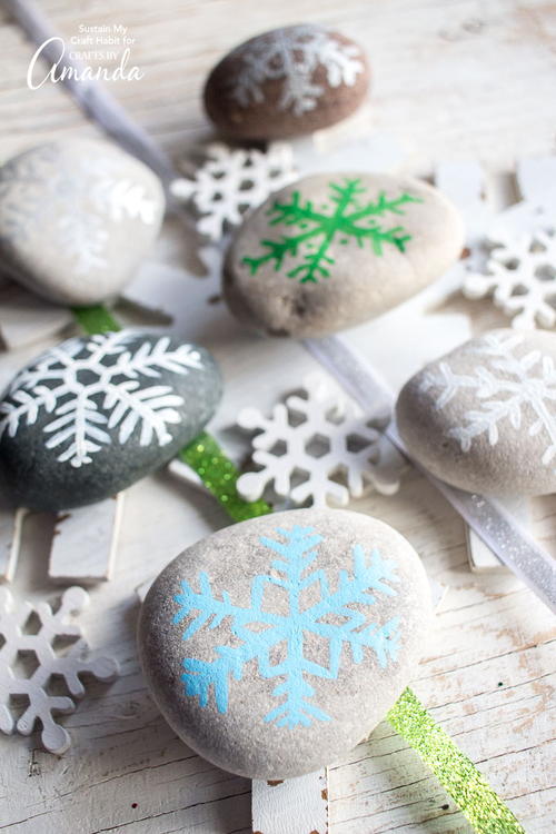 Inexpensive Snowflake DIY Painted Rocks