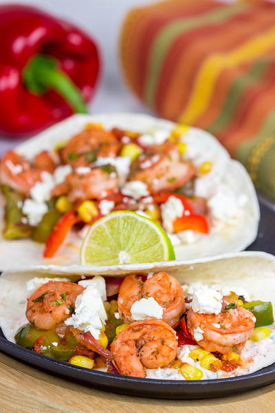 Shrimp Fajitas with Corn and Bell Peppers