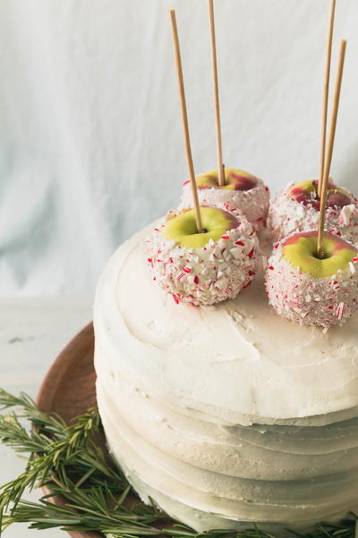 Candy Cane Cake with Peppermint Bark Apples