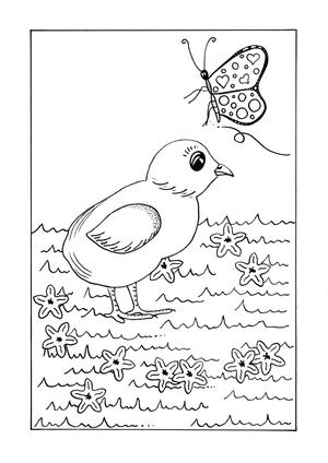 Spring Chick Kids Coloring Page