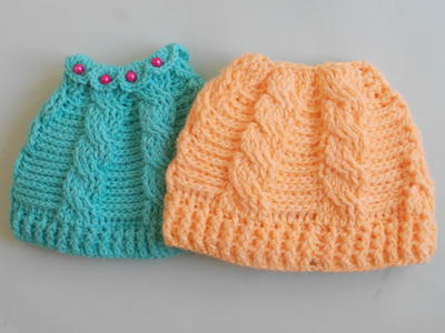 Crochet Cable Ponytail Hat