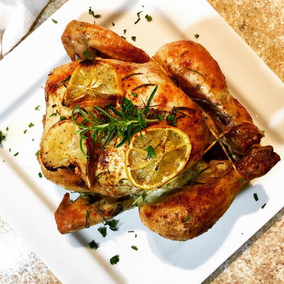 Rosemary Infused Butter and Lemon Roasted Chicken