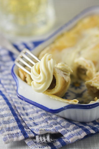 Baked Crepes with Mushrooms and Tartar Sauce
