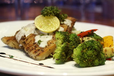 Grilled Fish with Lemon Vegetable Sauce 