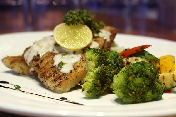 Grilled Fish with Lemon Vegetable Sauce 