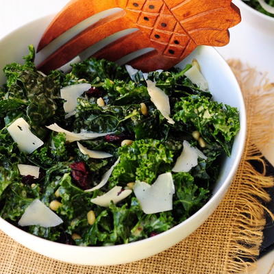 Massaged Kale Salad with Pine Nuts & Dried Cranberries