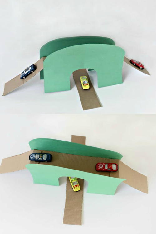 Upcycled Toy Car Bridge and Tunnel