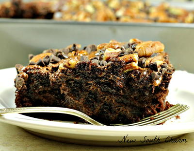 Chocolate Turtle Poke Cake