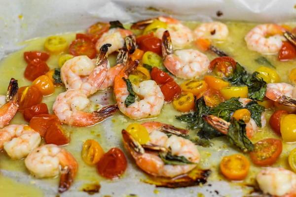 Sheet Pan Shrimp Bruschetta