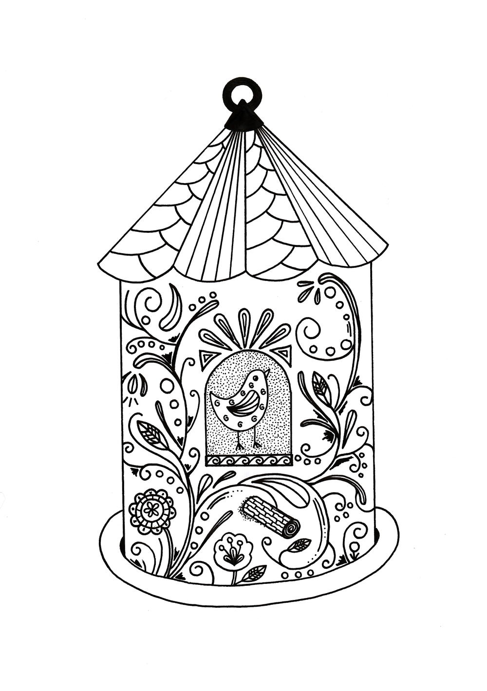 Whimsical Bird House Adult Coloring Page   FaveCrafts.com