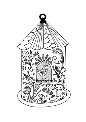 Whimsical Bird House Adult Coloring Page Favecrafts Com
