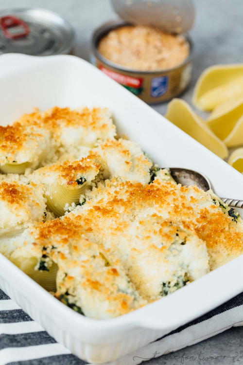 Tuna and Spinach Stuffed Pasta Shells for Two