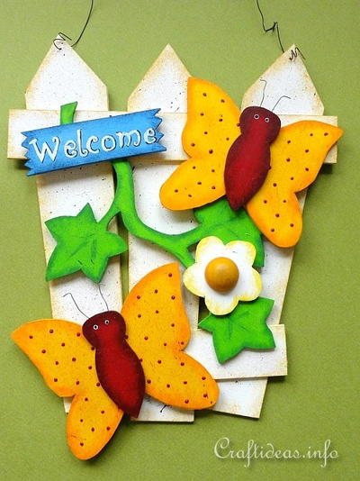 Wooden Butterfly Welcome Sign