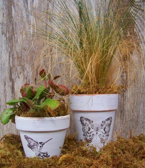 Rustic Painted and Stamped Pots | DIYIdeaCenter.com
