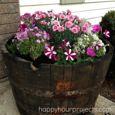 Upcycled Whiskey Barrel Garden