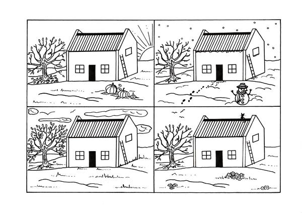 Four Seasons Country Cottage Coloring Page