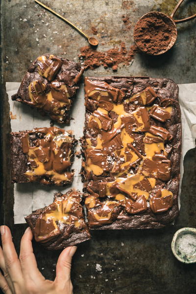 Triple Chocolate Fudgy Brownies with Caramel