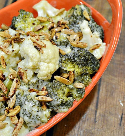 Slow Cooker Cheesy Ranch Cauliflower and Broccoli