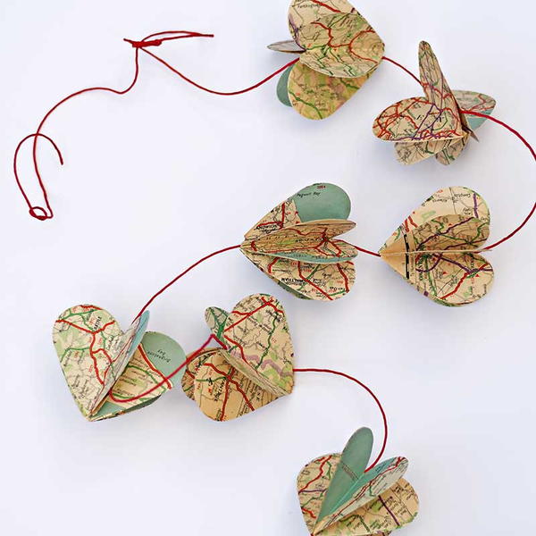 Gorgeous Vintage Map Heart Garland