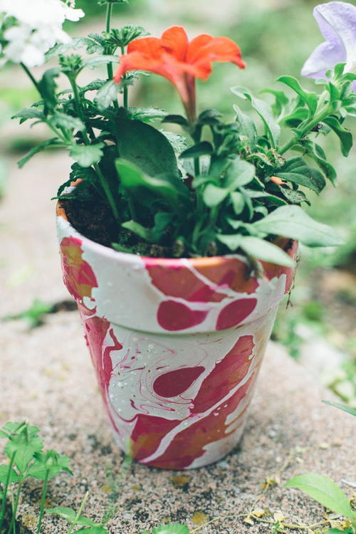 DIY Colorful Marbled Planters
