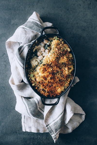 Loaded Cauliflower Casserole with Kale and Chickpeas