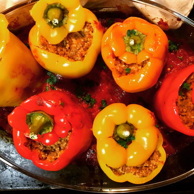 Couscous and Beef Stuffed Bell Peppers
