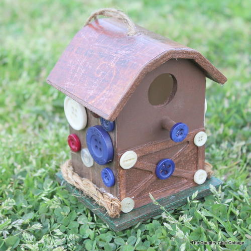 Rustic Birdhouse with Buttons