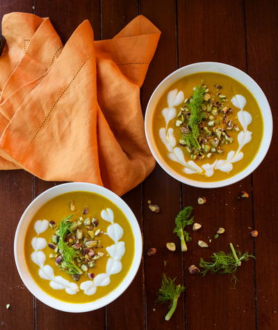 Carrot and Fennel Soup with Pistachios