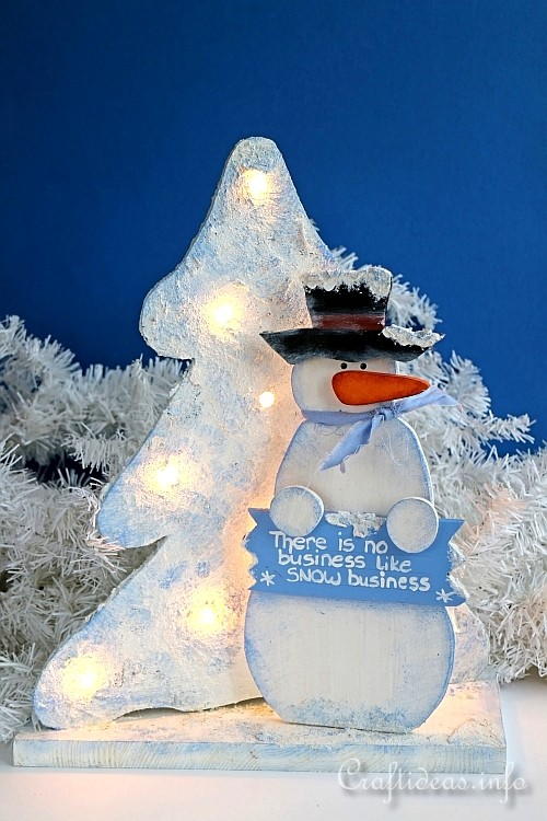 Lighted Wooden Snowman Decoration