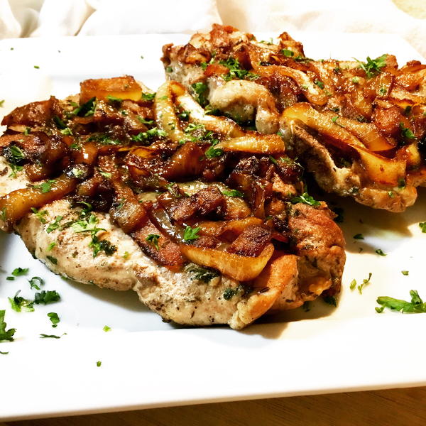 Grilled Pork Chops with Caramelized Onions