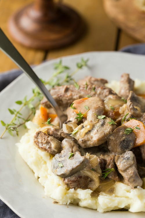 Slow Cooker Beef Stroganoff with Mashed Potatoes
