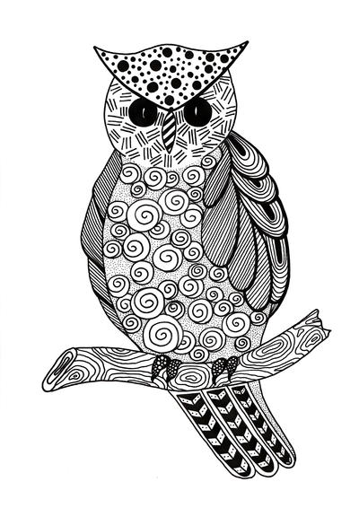 Zentangle Owl Adult Coloring Page