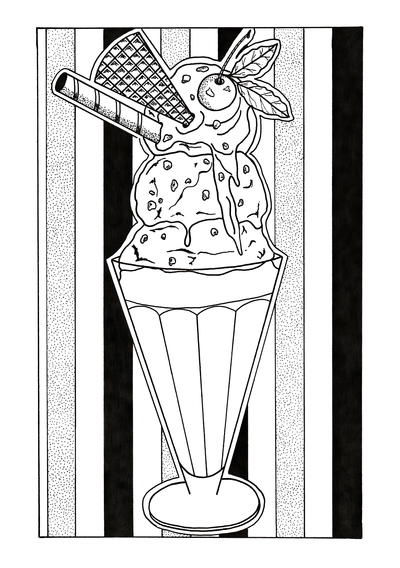 Ice Cream Parlor Adult Coloring Page