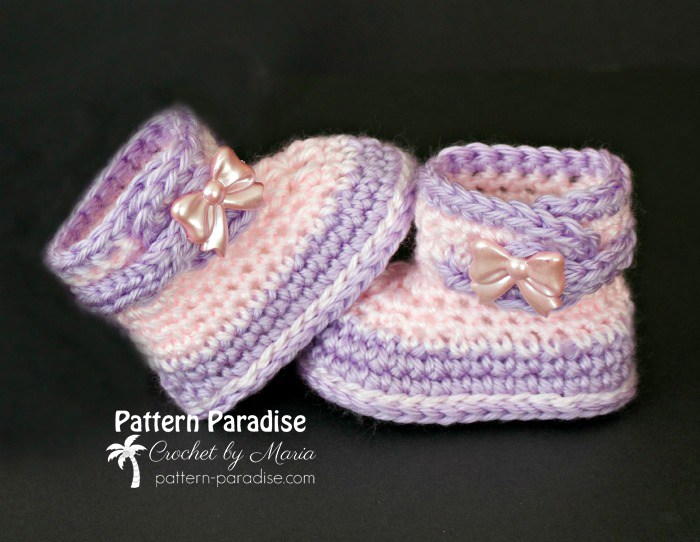 Petites Bottines Crochetées Main Pour Bébé Fille - Lavande Et Marron - Occasion Très Bon état
