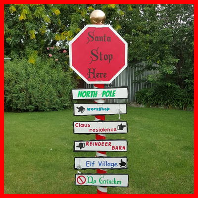 Santa Stop Here Sign Post