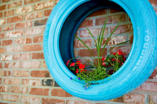 Colorful Tire Wall Planter
