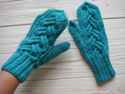 Teal Ocean Cable Mittens