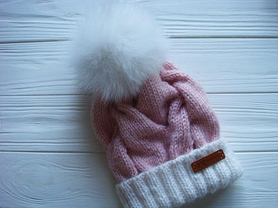Pink Marshmallow Cable Knit Hat 
