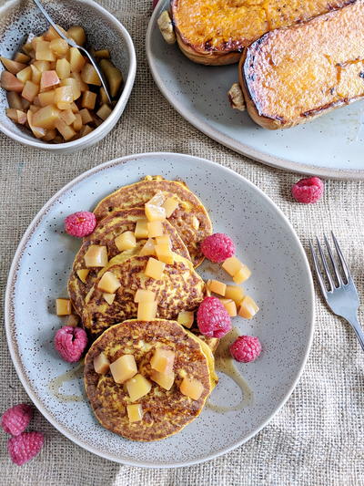 Butternut Squash Pancakes with Chai Poached Nectarines