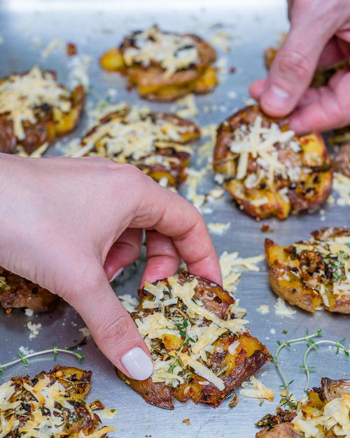 Roasted Smashed Potatoes With Garlic And Parmesan