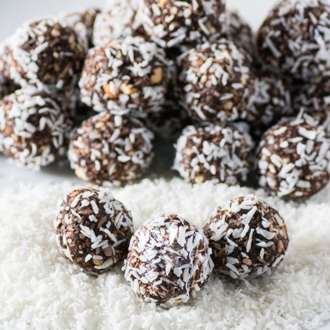 Chocolate Coconut Protein Balls | FaveHealthyRecipes.com