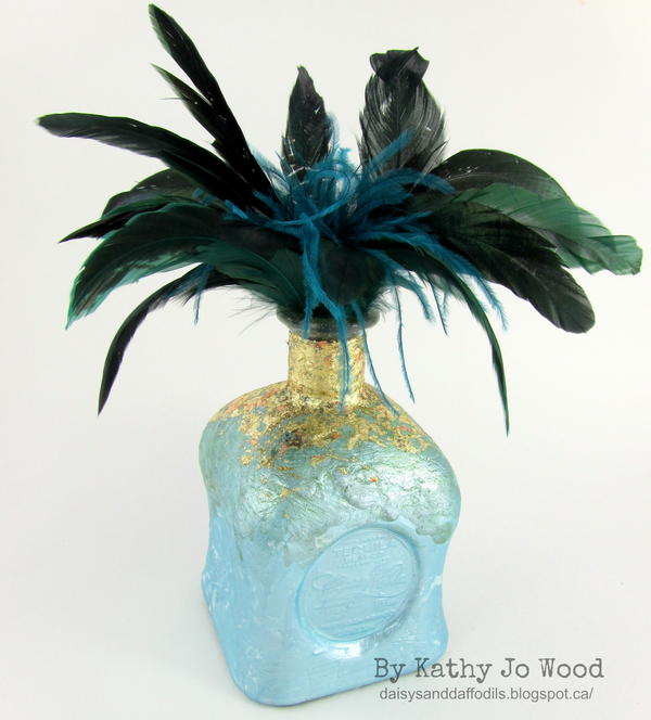Feathers and Gold Upcycled Bottle